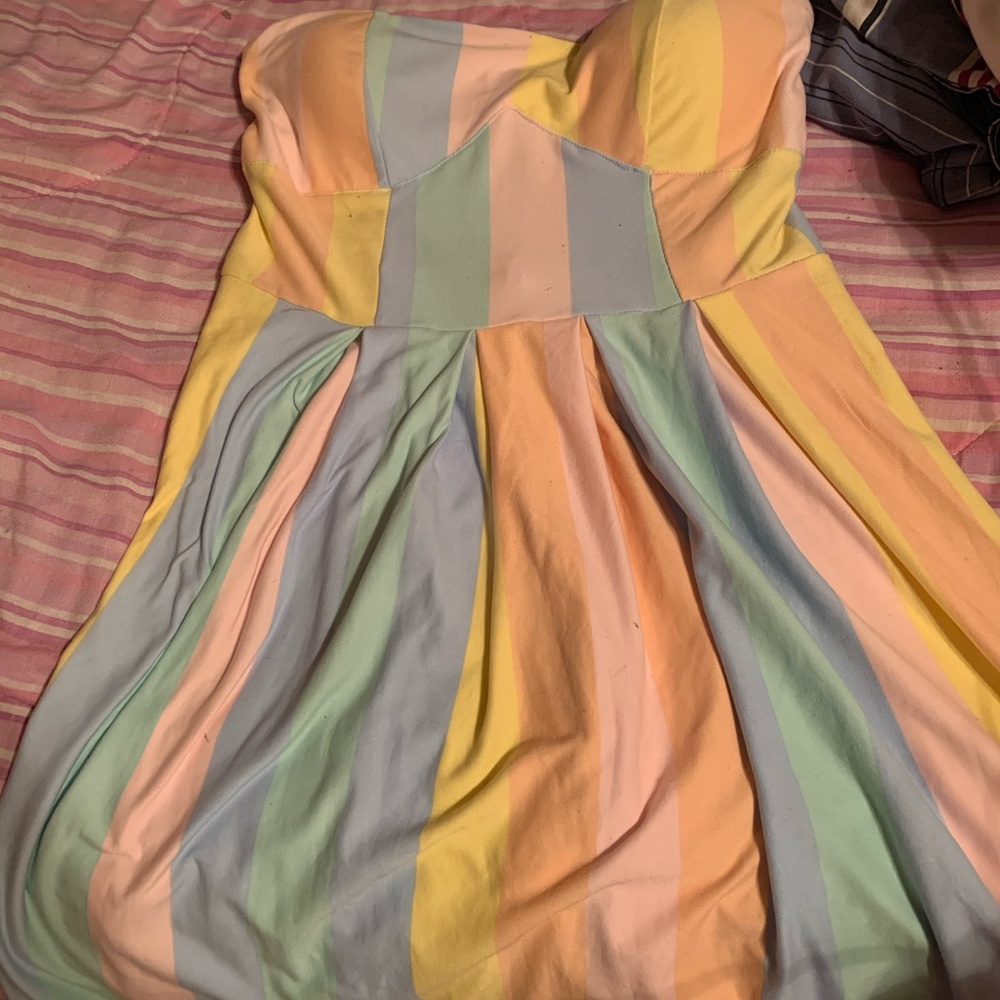 Multi- pastel strapless dress